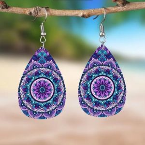 Yoga Flower Pattern on Faux PU Leather Earrings